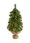 2 Foot Alpine Artificial Christmas Tree with 35 Lights, 92 Bendable Branches, and a Burlap Planter