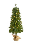 3 Foot Alpine Artificial Christmas Tree with 50 Lights, 177 Bendable Branches, and a Burlap Planter