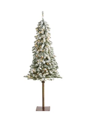 Nearly Natural 5 Foot Flocked Alpine Christmas Artificial Tree with 150 Lights and 405 Bendable Branches