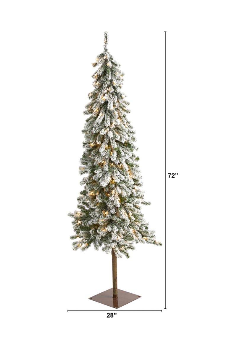 6 Foot Flocked Alpine Christmas Artificial Tree with 200 Lights and 580 Bendable Branches