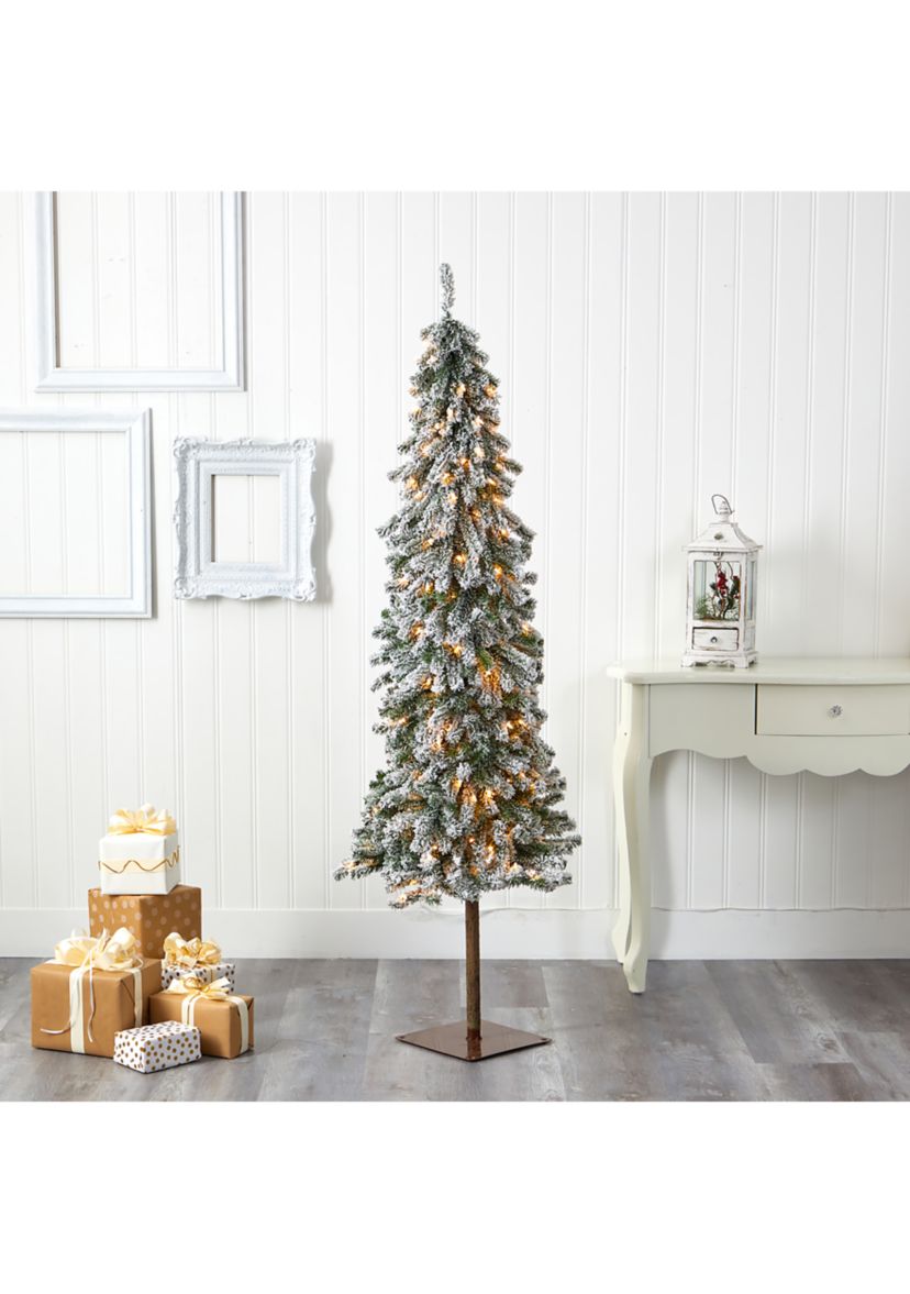 6 Foot Flocked Alpine Christmas Artificial Tree with 200 Lights and 580 Bendable Branches