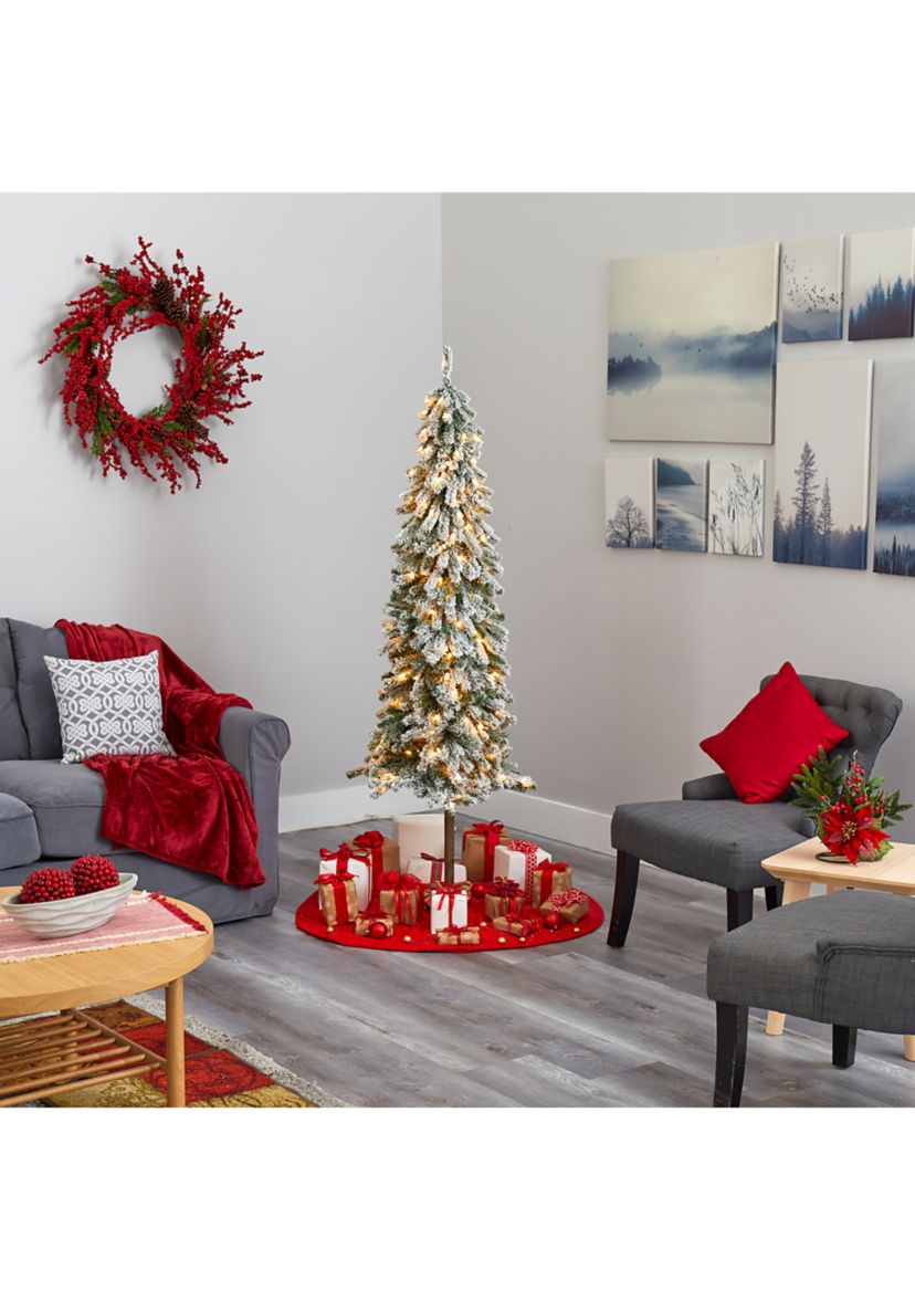 6 Foot Flocked Alpine Christmas Artificial Tree with 200 Lights and 580 Bendable Branches