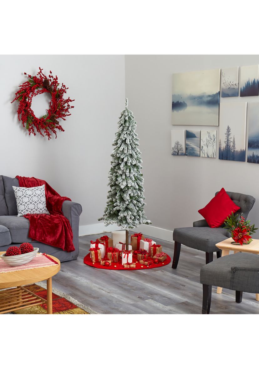 6 Foot Flocked Alpine Christmas Artificial Tree with 200 Lights and 580 Bendable Branches