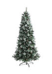 7 Foot Frosted Tip British Columbia Mountain Pine Artificial Christmas Tree with 400 Clear Lights, Pine Cones, and 882 Bendable Branches