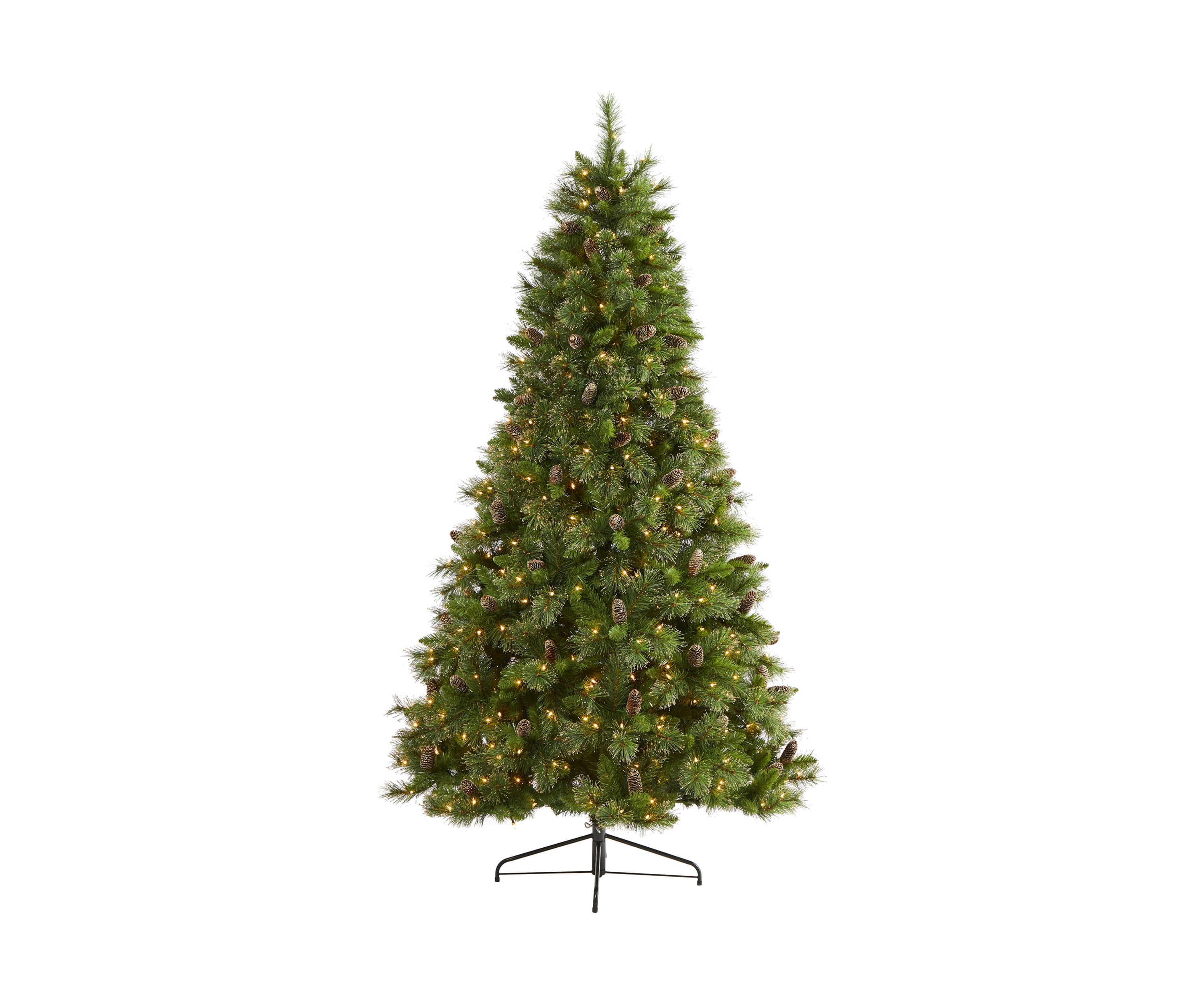7.5 Foot Golden Tip Washington Pine Artificial Christmas Tree with 600 Clear Lights, Pine Cones, and 1568 Bendable Branches
