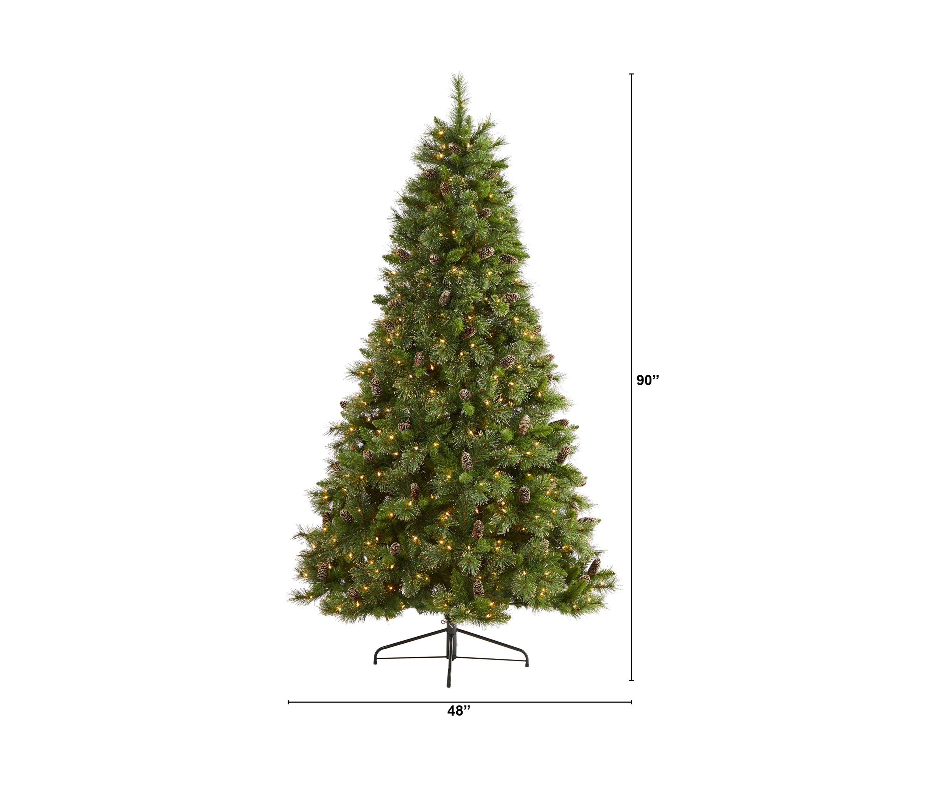 7.5 Foot Golden Tip Washington Pine Artificial Christmas Tree with 600 Clear Lights, Pine Cones, and 1568 Bendable Branches