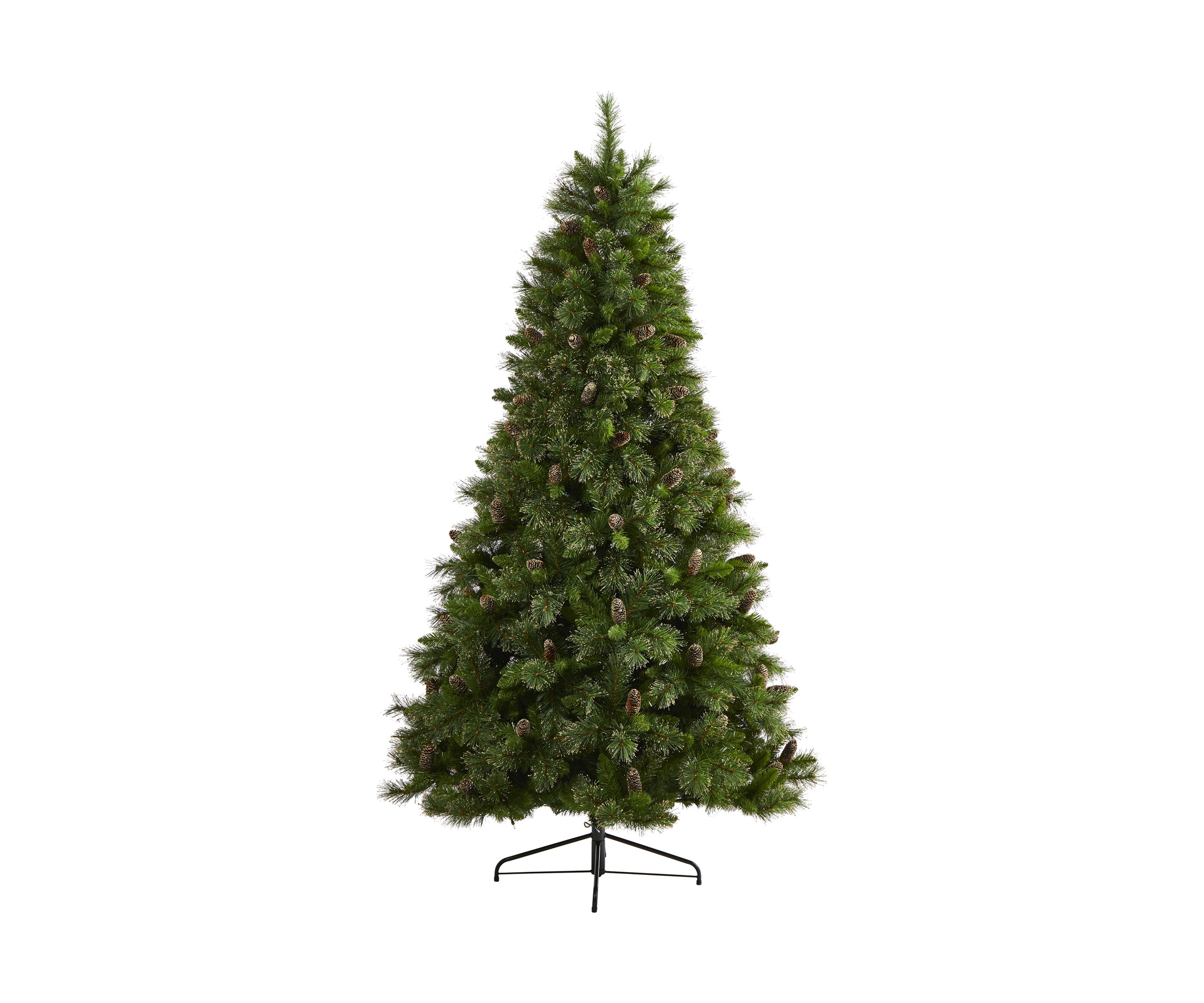 7.5 Foot Golden Tip Washington Pine Artificial Christmas Tree with 600 Clear Lights, Pine Cones, and 1568 Bendable Branches