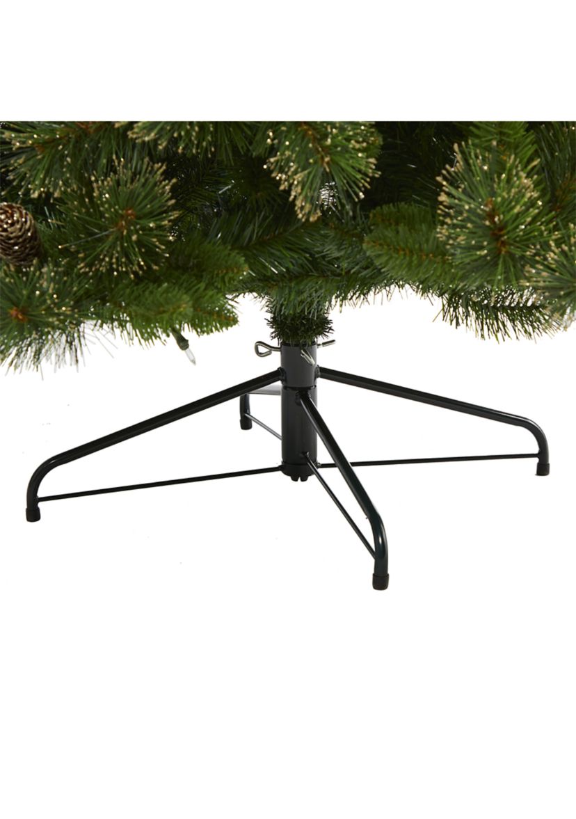 7.5 Foot Golden Tip Washington Pine Artificial Christmas Tree with 600 Clear Lights, Pine Cones, and 1568 Bendable Branches