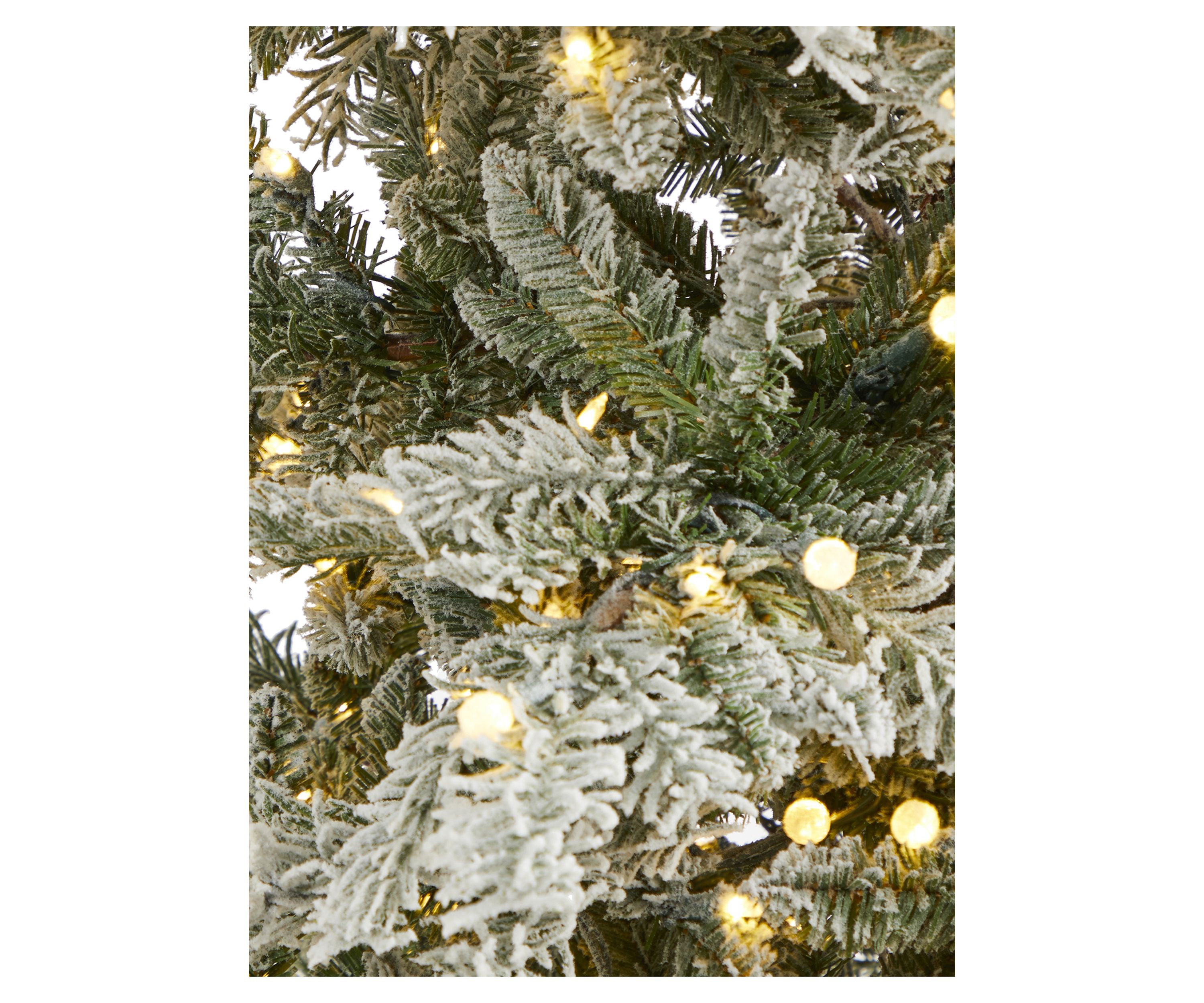 7.5 Foot Slim Flocked Nova Scotia Spruce Artificial Christmas Tree with 450 Warm White LED Lights and 909 Bendable Branches