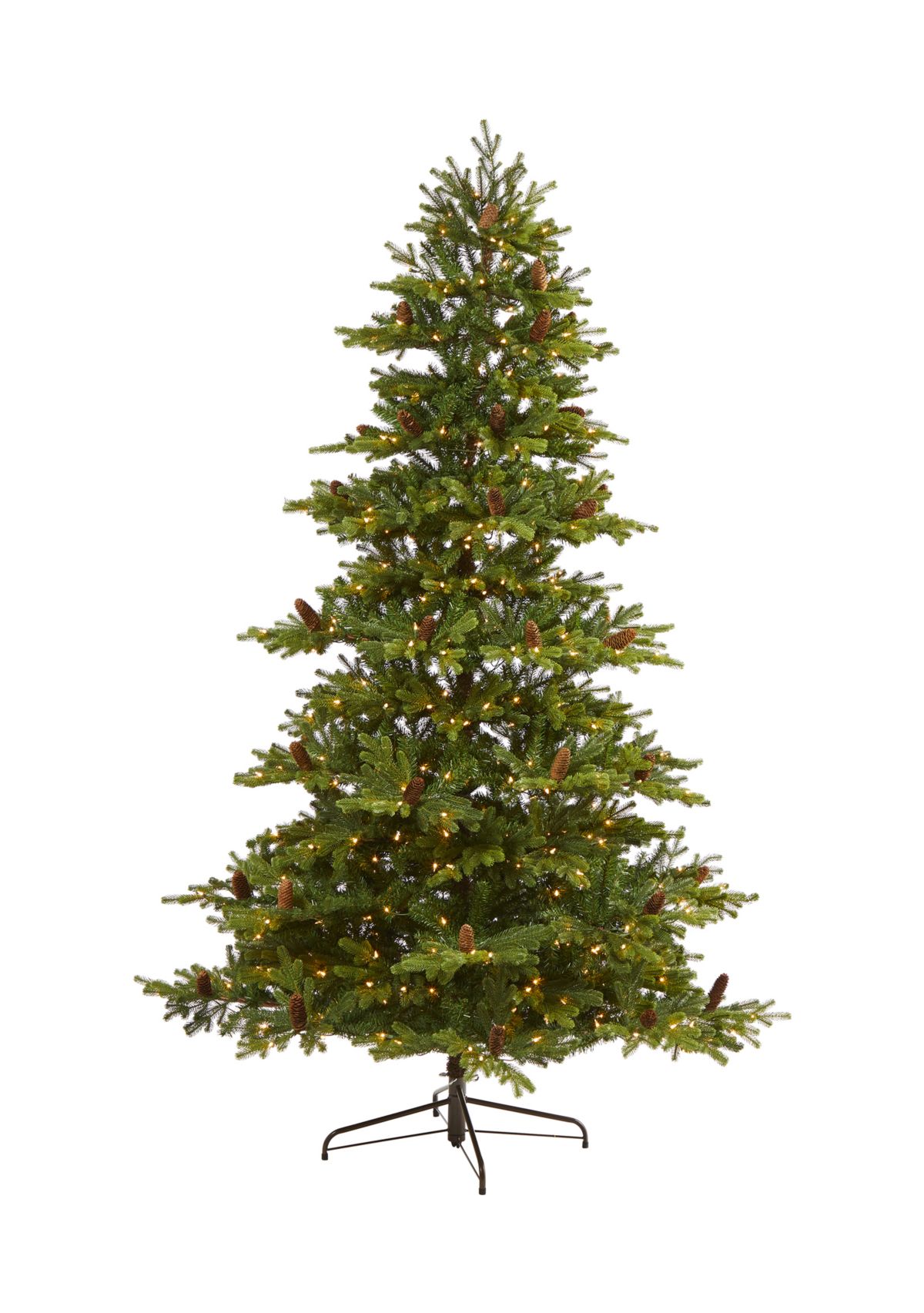 7.5 Foot Yukon Mountain Fir Artificial Christmas Tree with 600 Clear Lights, Pine Cones, and 1740 Bendable Branches