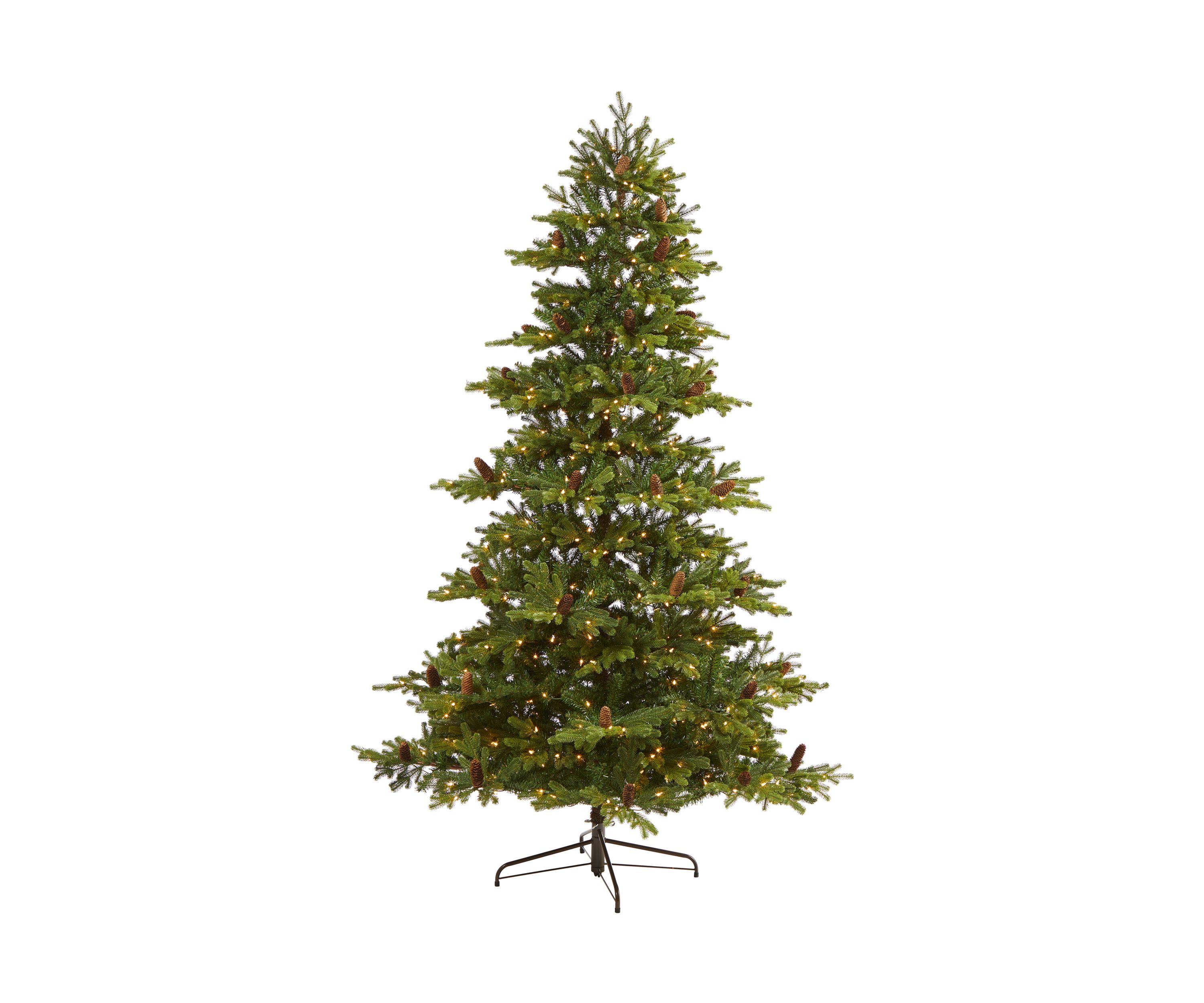 7.5 Foot Yukon Mountain Fir Artificial Christmas Tree with 600 Clear Lights, Pine Cones, and 1740 Bendable Branches