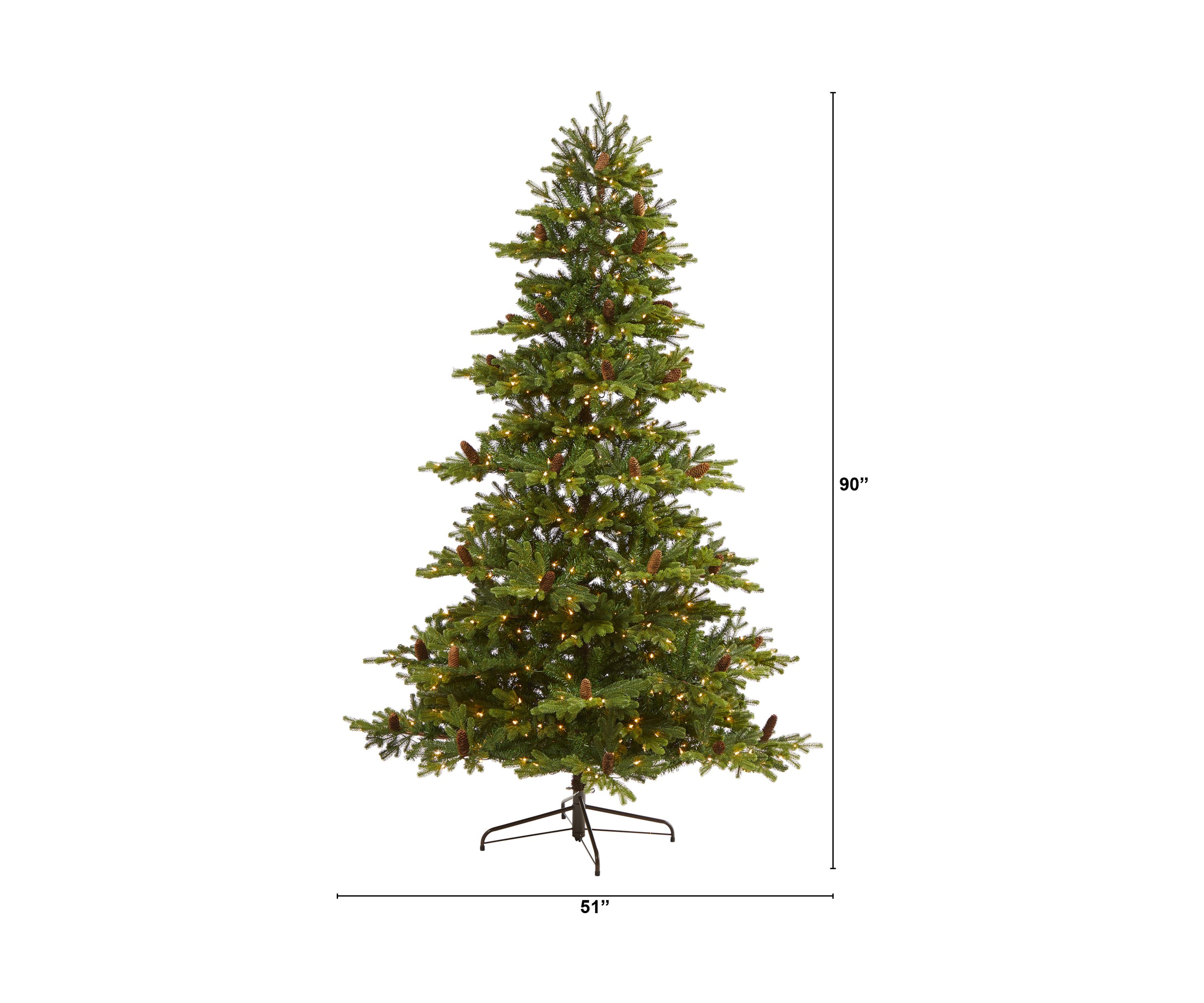 7.5 Foot Yukon Mountain Fir Artificial Christmas Tree with 600 Clear Lights, Pine Cones, and 1740 Bendable Branches