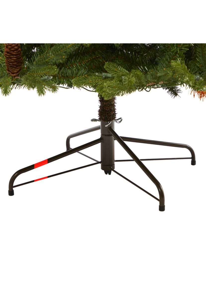 7.5 Foot Yukon Mountain Fir Artificial Christmas Tree with 600 Clear Lights, Pine Cones, and 1740 Bendable Branches