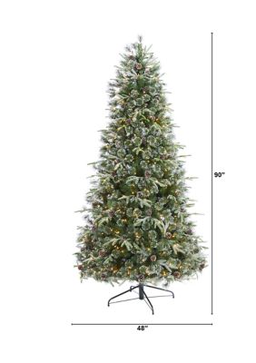 7.5 Foot Snowed Tipped Clermont Mixed Pine Artificial Christmas Tree with 600 Clear LED Lights, Pine Cones and 1784 Bendable Branches