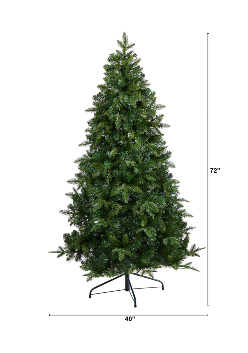 6 Foot Grand Teton Spruce Flat Back Artificial Christmas Tree with 180 Clear LED Lights and 727 Bendable Branches