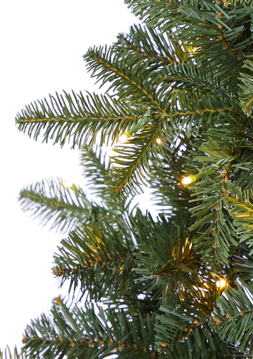 6 Foot Grand Teton Spruce Flat Back Artificial Christmas Tree with 180 Clear LED Lights and 727 Bendable Branches