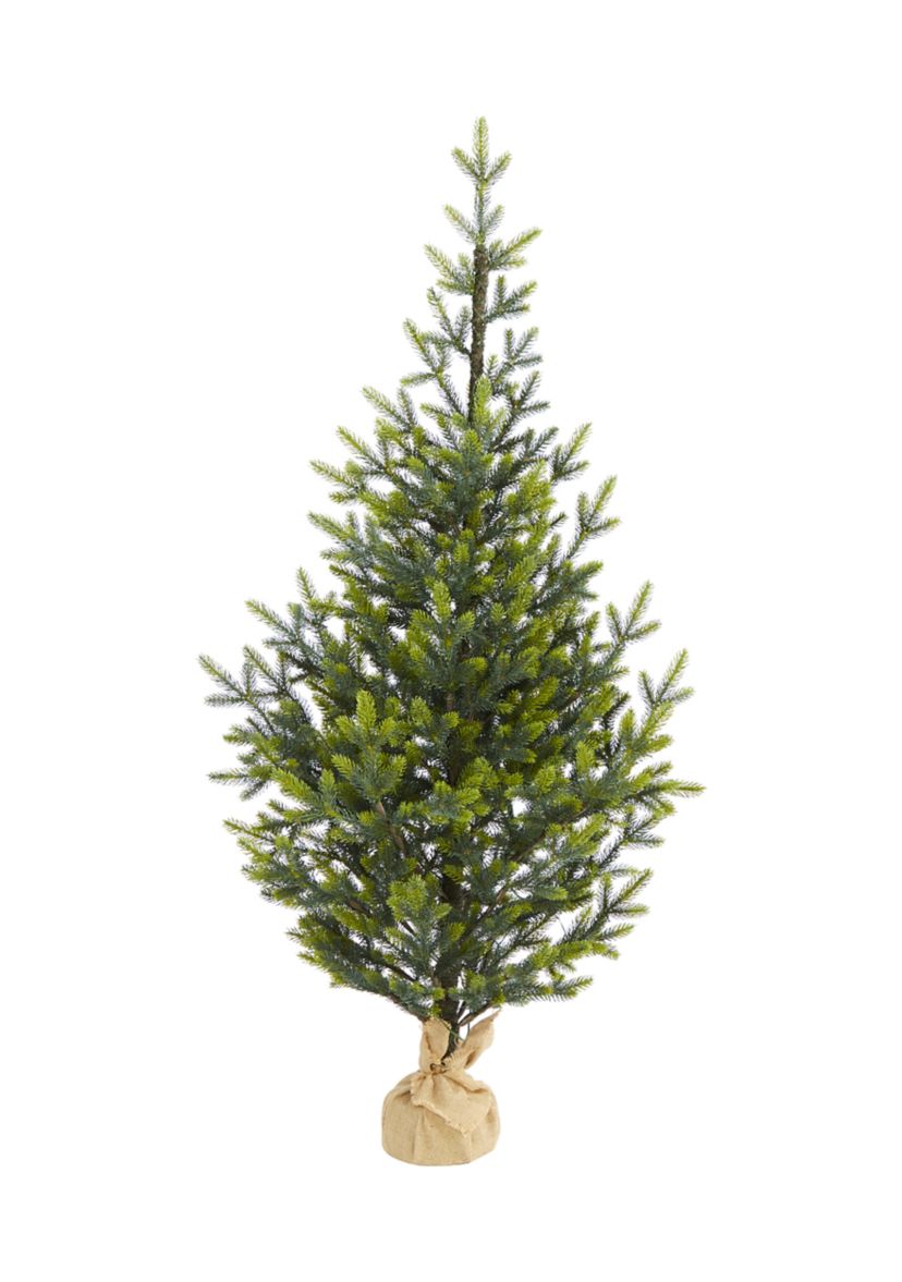 5 Foot Fraser Fir “Natural Look” Artificial Christmas Tree with 200 Clear LED Lights, a Burlap Base and 853 Bendable Branches