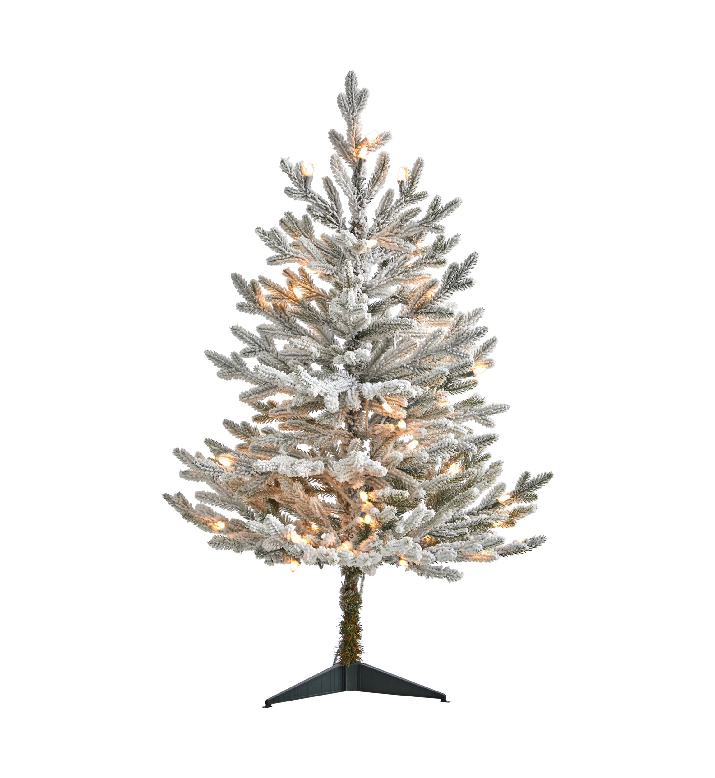 3 Foot Flocked Fraser Fir Artificial Christmas Tree with 200 Warm White Lights and 481 Bendable Branches