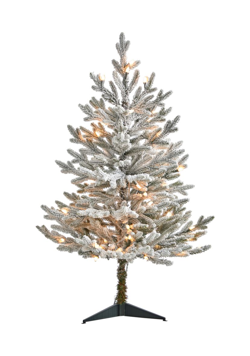 3 Foot Flocked Fraser Fir Artificial Christmas Tree with 200 Warm White Lights and 481 Bendable Branches