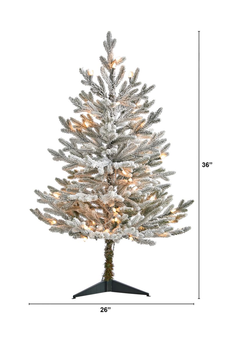 3 Foot Flocked Fraser Fir Artificial Christmas Tree with 200 Warm White Lights and 481 Bendable Branches