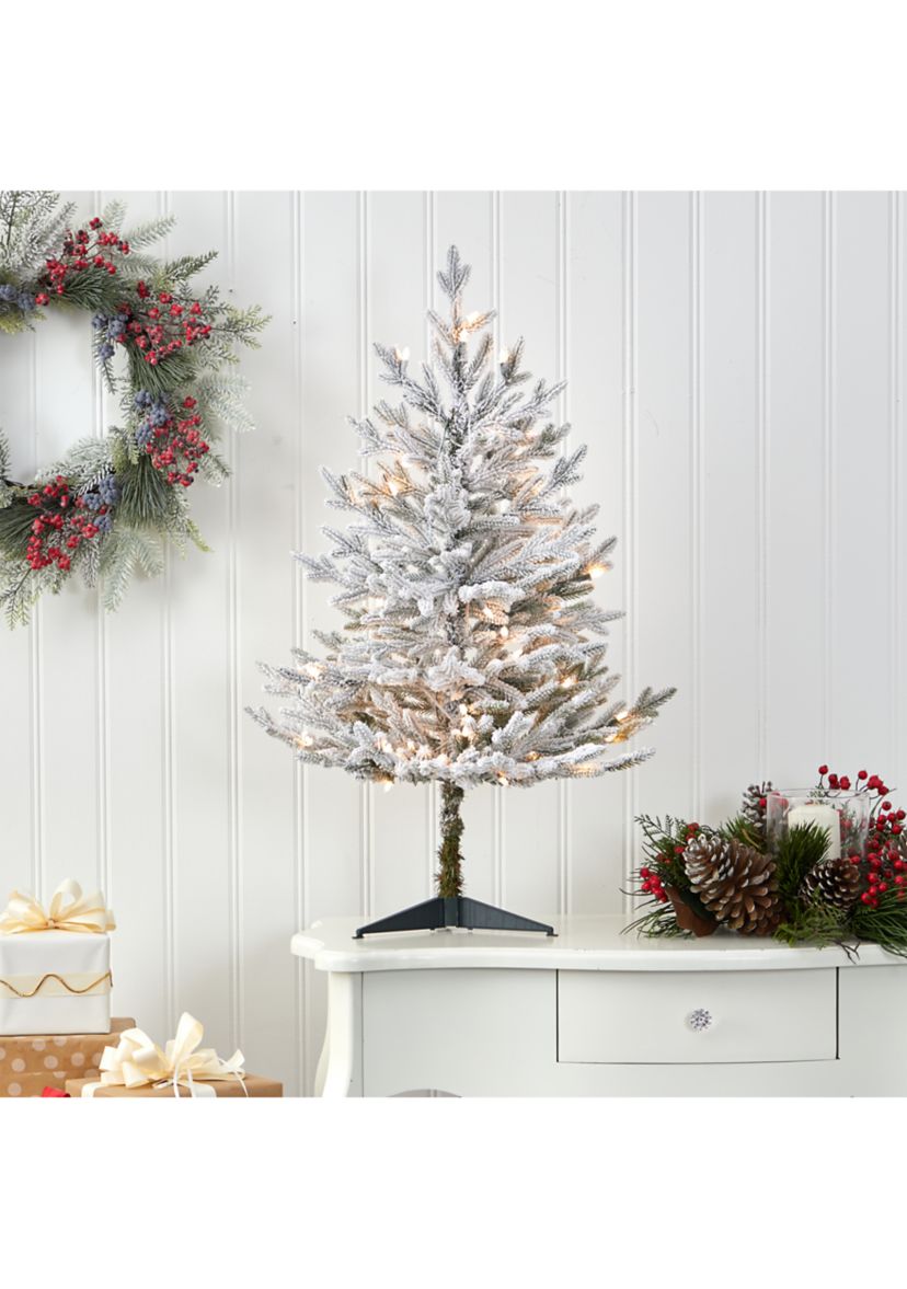 3 Foot Flocked Fraser Fir Artificial Christmas Tree with 200 Warm White Lights and 481 Bendable Branches