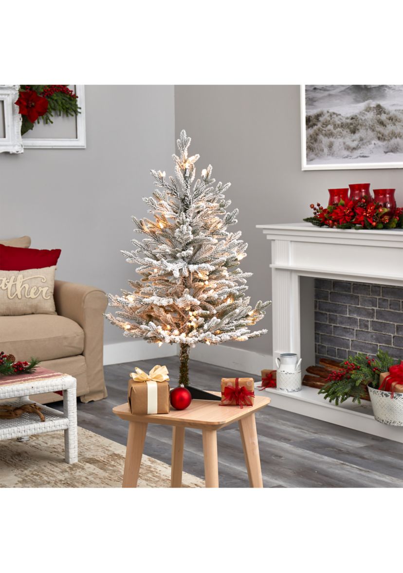 3 Foot Flocked Fraser Fir Artificial Christmas Tree with 200 Warm White Lights and 481 Bendable Branches