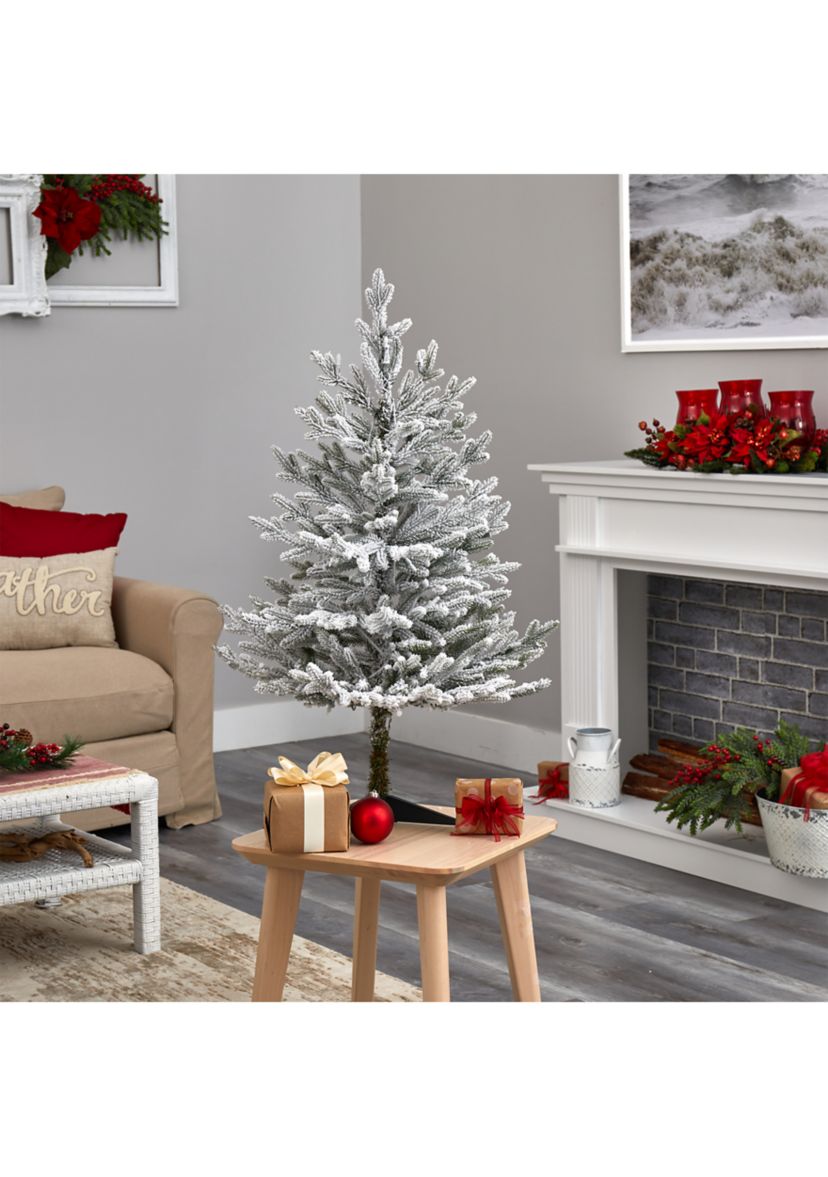 3 Foot Flocked Fraser Fir Artificial Christmas Tree with 200 Warm White Lights and 481 Bendable Branches