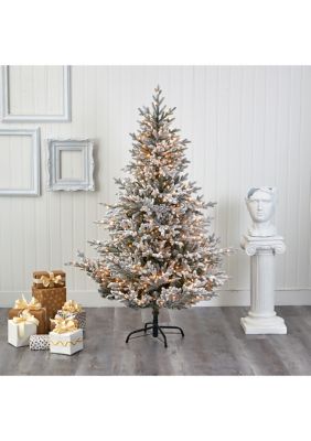 6 Foot Flocked Fraser Fir Artificial Christmas Tree with 500 Warm White Lights and 236 Bendable Branches