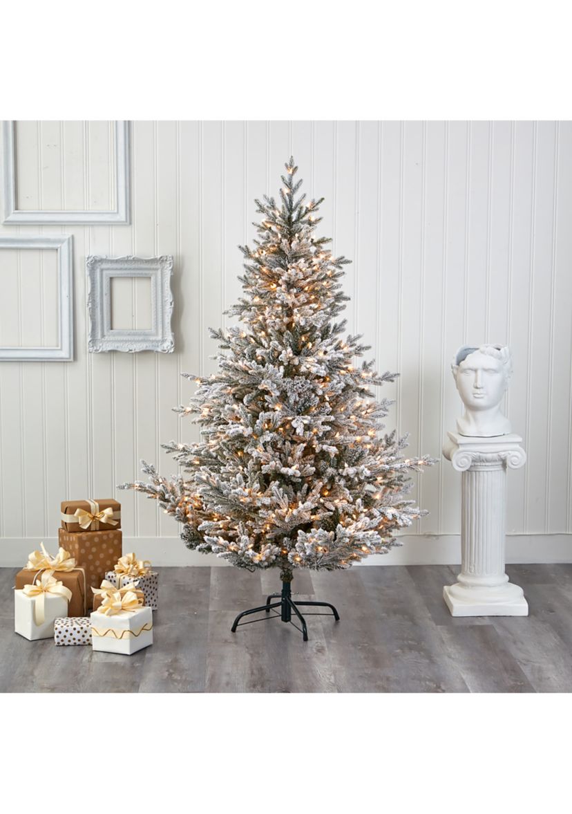6 Foot Flocked Fraser Fir Artificial Christmas Tree with 500 Warm White Lights and 236 Bendable Branches