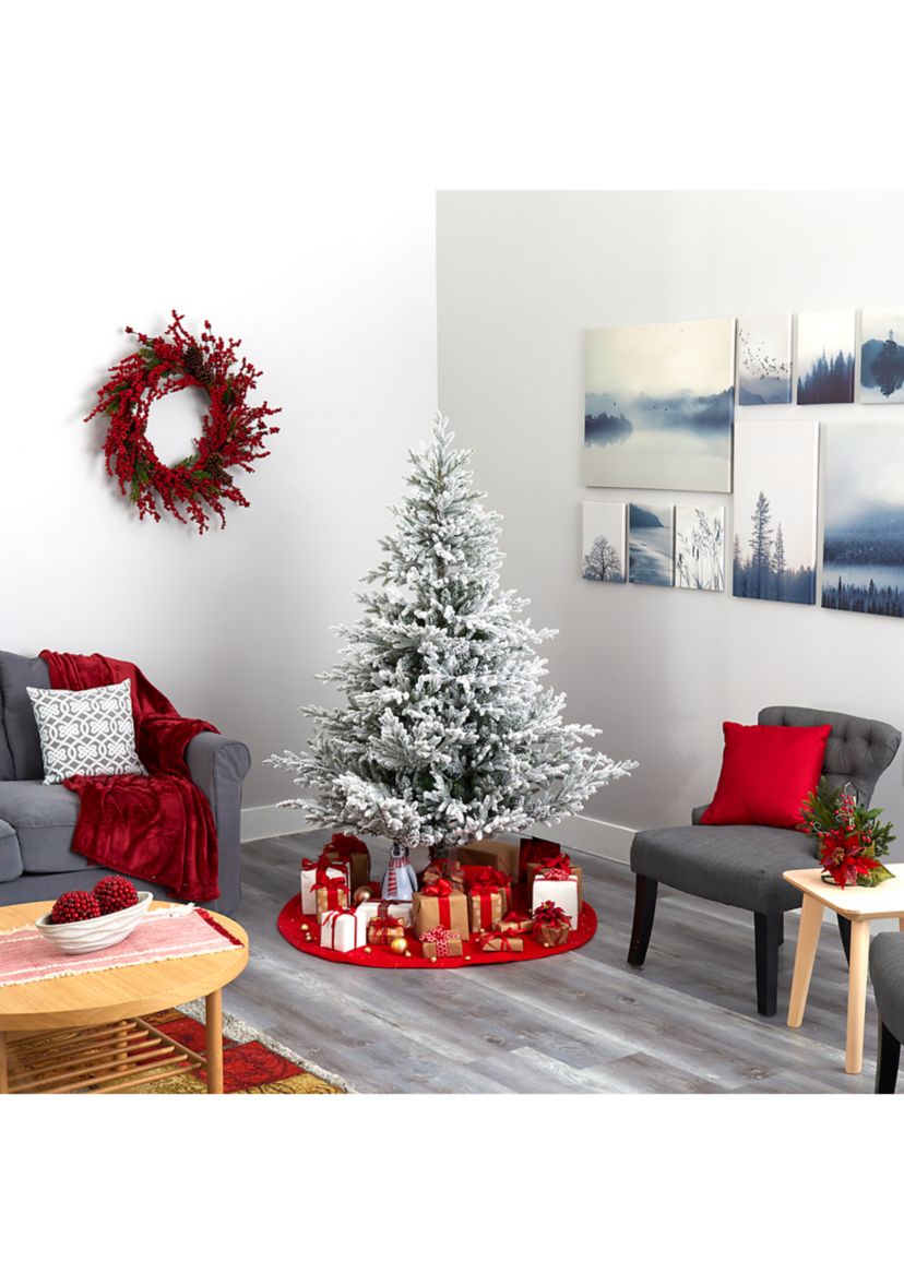 6 Foot Flocked Fraser Fir Artificial Christmas Tree with 500 Warm White Lights and 236 Bendable Branches