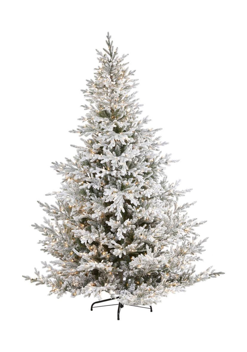 8 Foot Flocked Fraser Fir Artificial Christmas Tree with 800 Warm White Lights and 4892 Bendable Branches