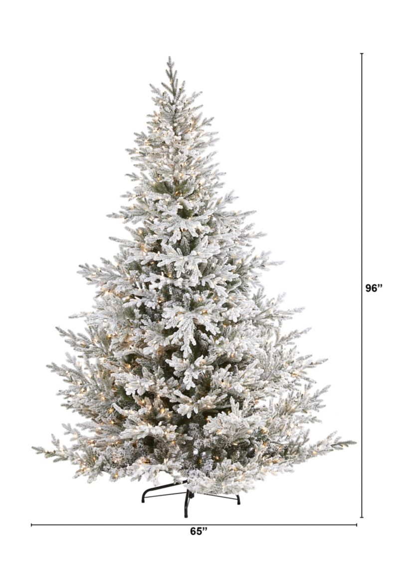 8 Foot Flocked Fraser Fir Artificial Christmas Tree with 800 Warm White Lights and 4892 Bendable Branches