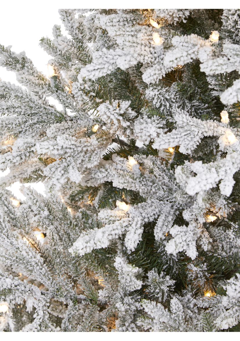 8 Foot Flocked Fraser Fir Artificial Christmas Tree with 800 Warm White Lights and 4892 Bendable Branches