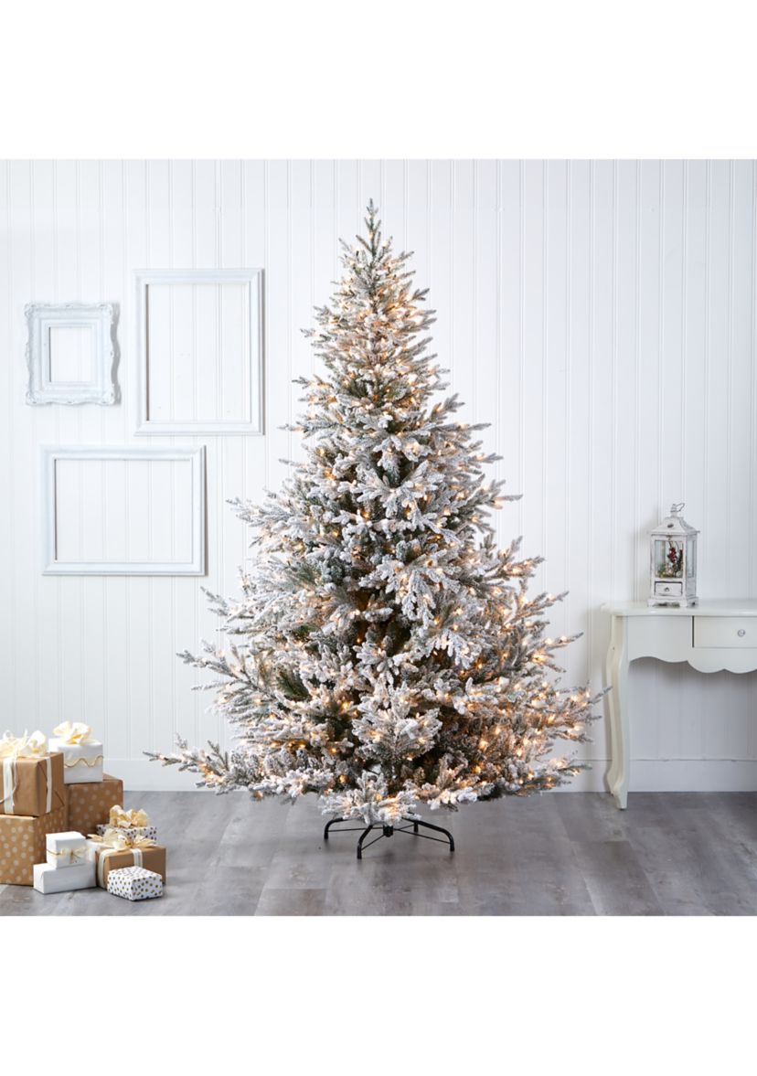 8 Foot Flocked Fraser Fir Artificial Christmas Tree with 800 Warm White Lights and 4892 Bendable Branches