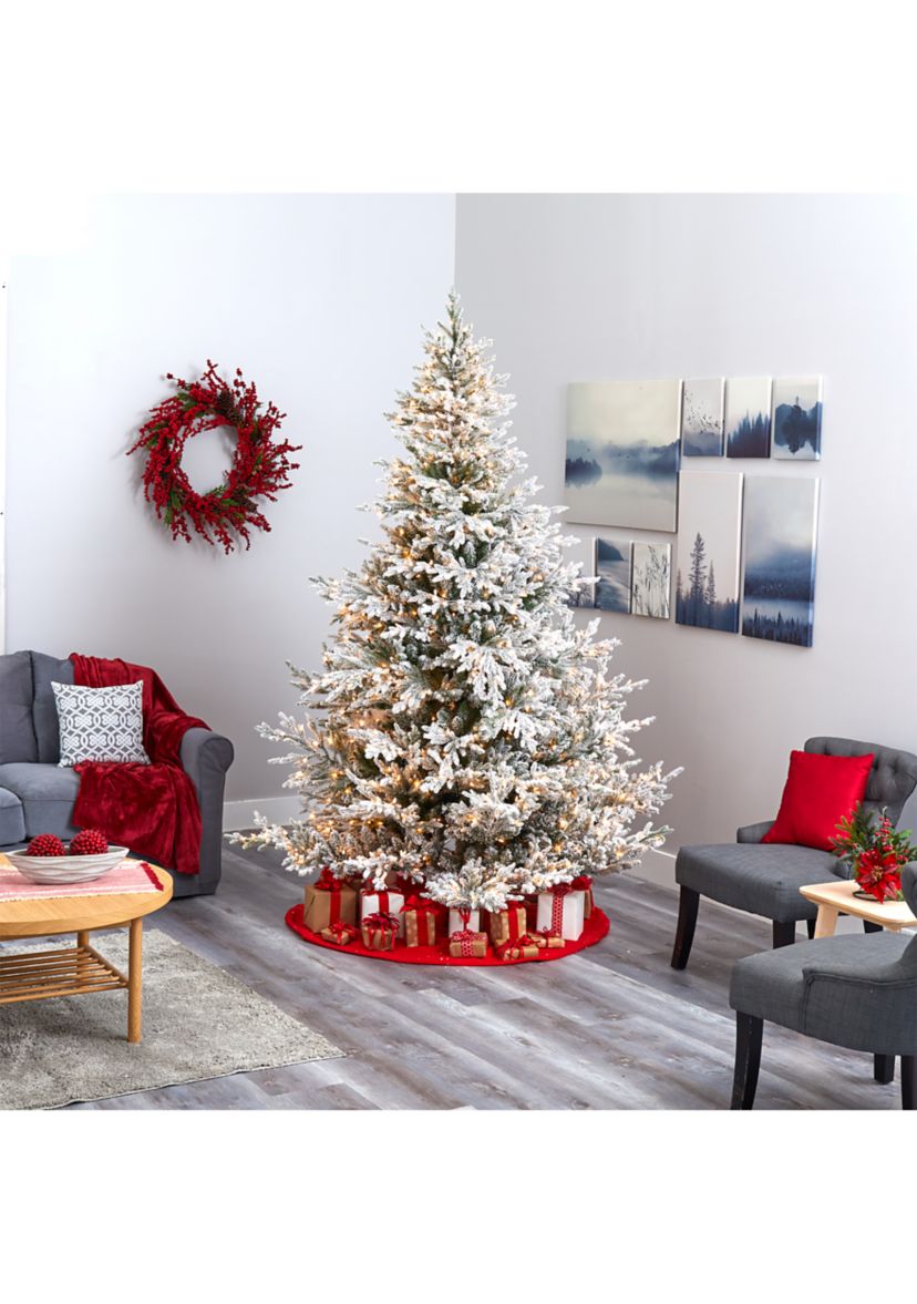 8 Foot Flocked Fraser Fir Artificial Christmas Tree with 800 Warm White Lights and 4892 Bendable Branches