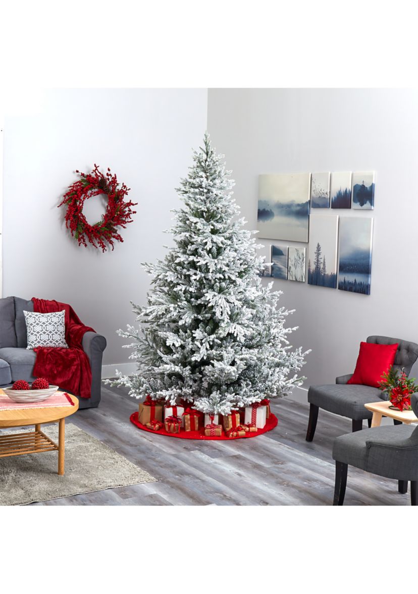 8 Foot Flocked Fraser Fir Artificial Christmas Tree with 800 Warm White Lights and 4892 Bendable Branches
