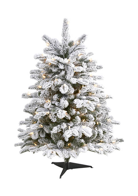 3 Foot Flocked North Carolina Fir Artificial Christmas Tree with 150 Warm White Lights and 545 Bendable Branches