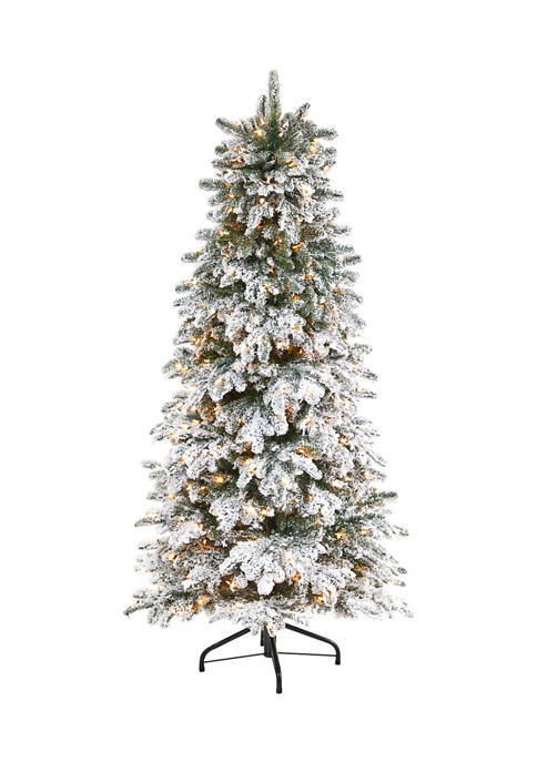 6 Foot Flocked North Carolina Fir Artificial Christmas Tree with 450 Warm White Lights and 1560 Bendable Branches