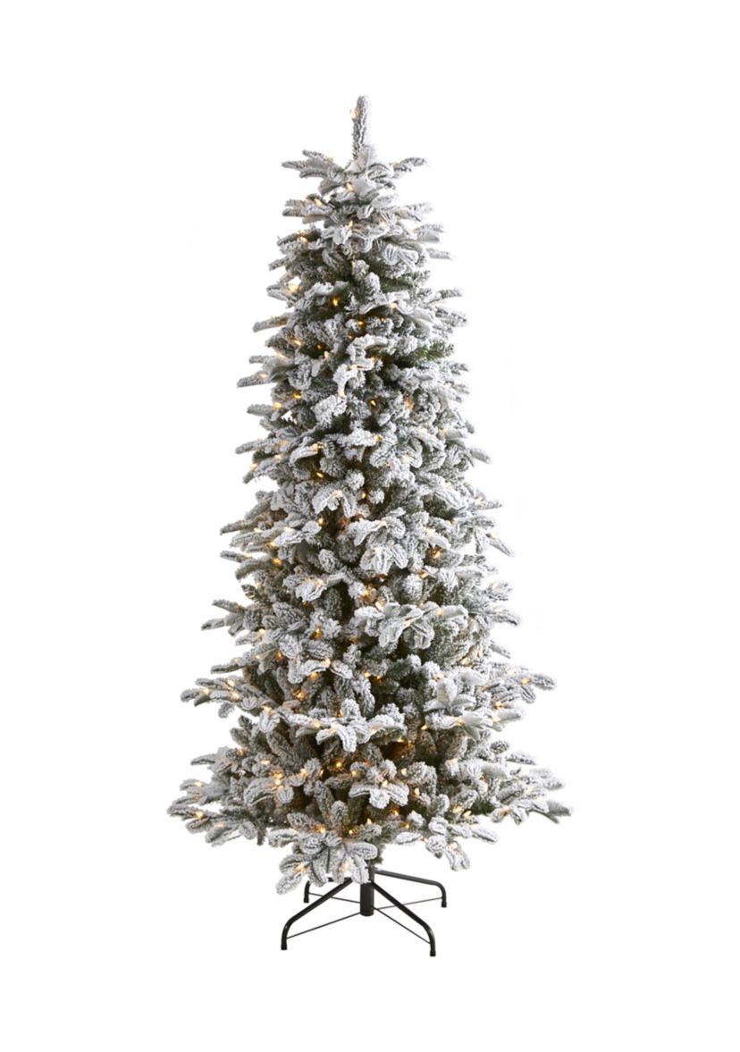 7 Foot Flocked North Carolina Fir Artificial Christmas Tree with 550 Warm White Lights and 2090 Bendable Branches