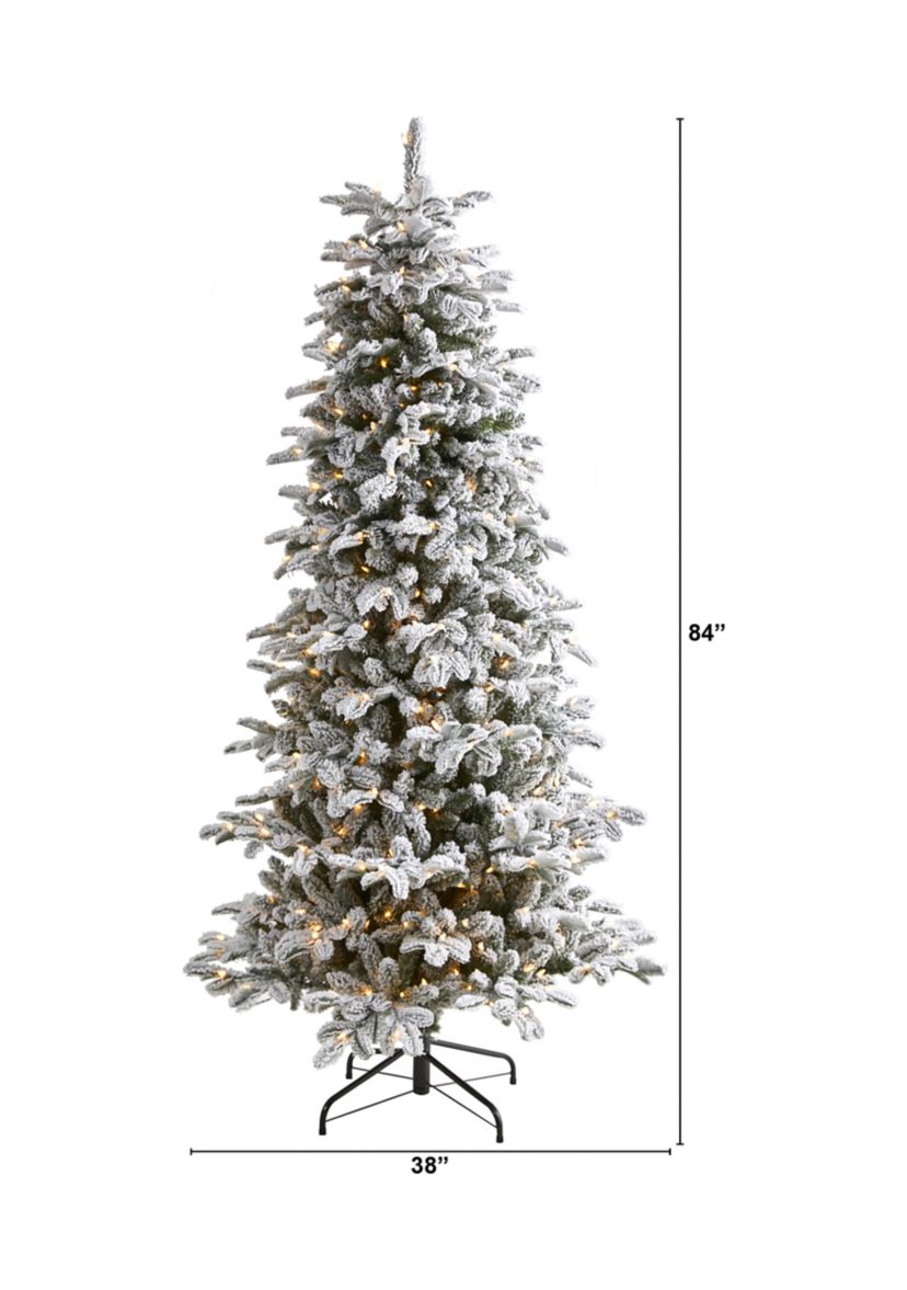 7 Foot Flocked North Carolina Fir Artificial Christmas Tree with 550 Warm White Lights and 2090 Bendable Branches