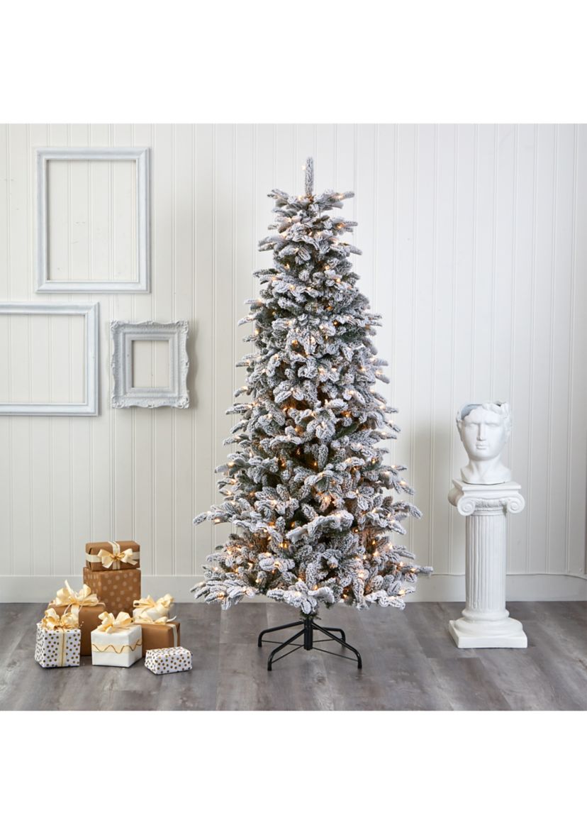 7 Foot Flocked North Carolina Fir Artificial Christmas Tree with 550 Warm White Lights and 2090 Bendable Branches