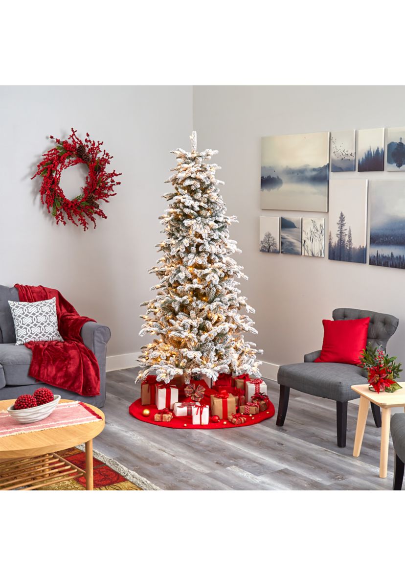 7 Foot Flocked North Carolina Fir Artificial Christmas Tree with 550 Warm White Lights and 2090 Bendable Branches