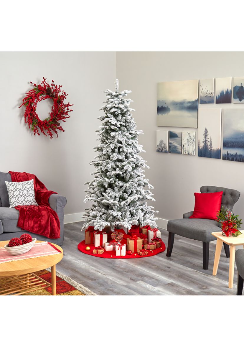 7 Foot Flocked North Carolina Fir Artificial Christmas Tree with 550 Warm White Lights and 2090 Bendable Branches