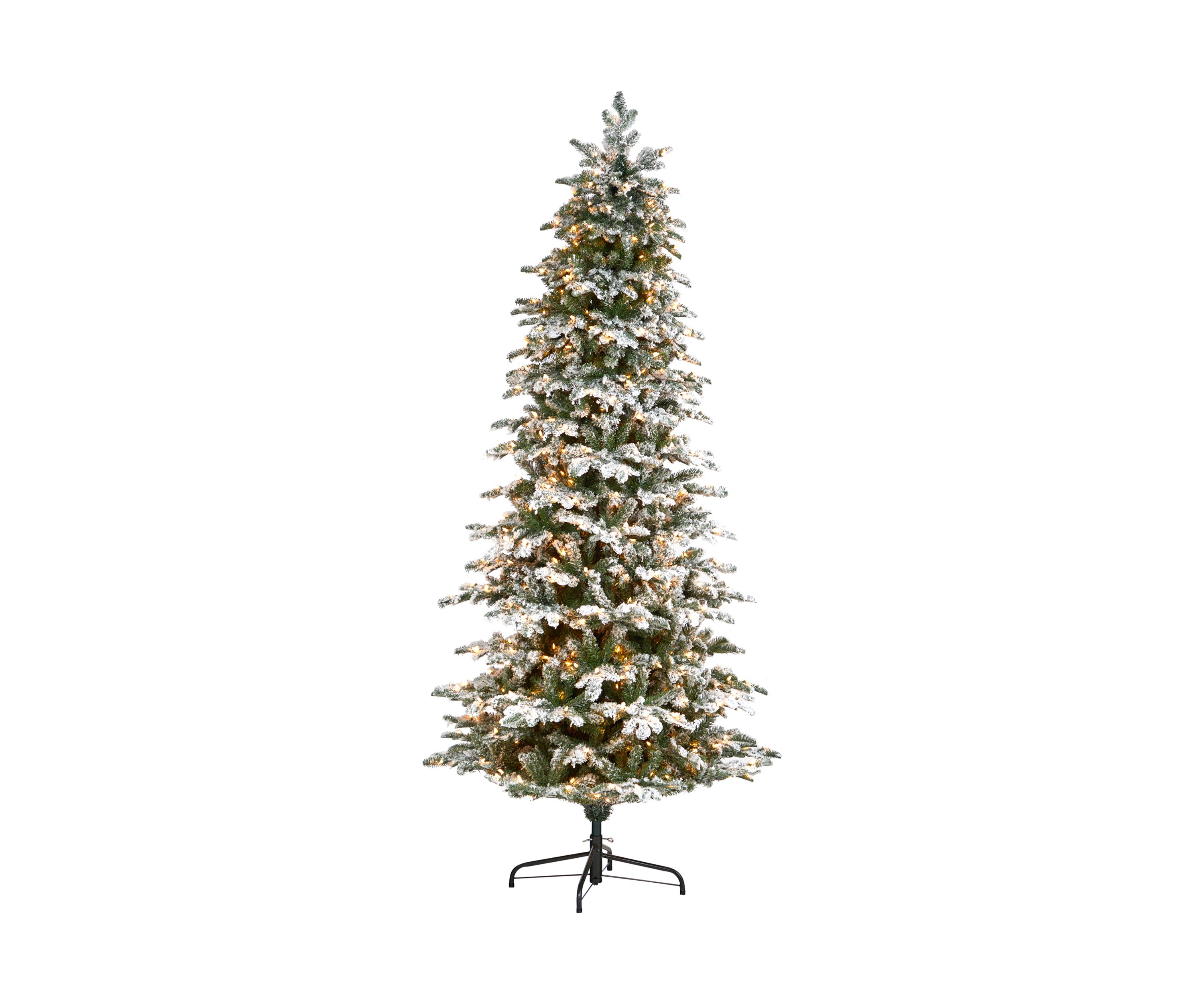 8 Foot Flocked North Carolina Fir Artificial Christmas Tree with 650 Warm White Lights and 2593 Bendable Branches