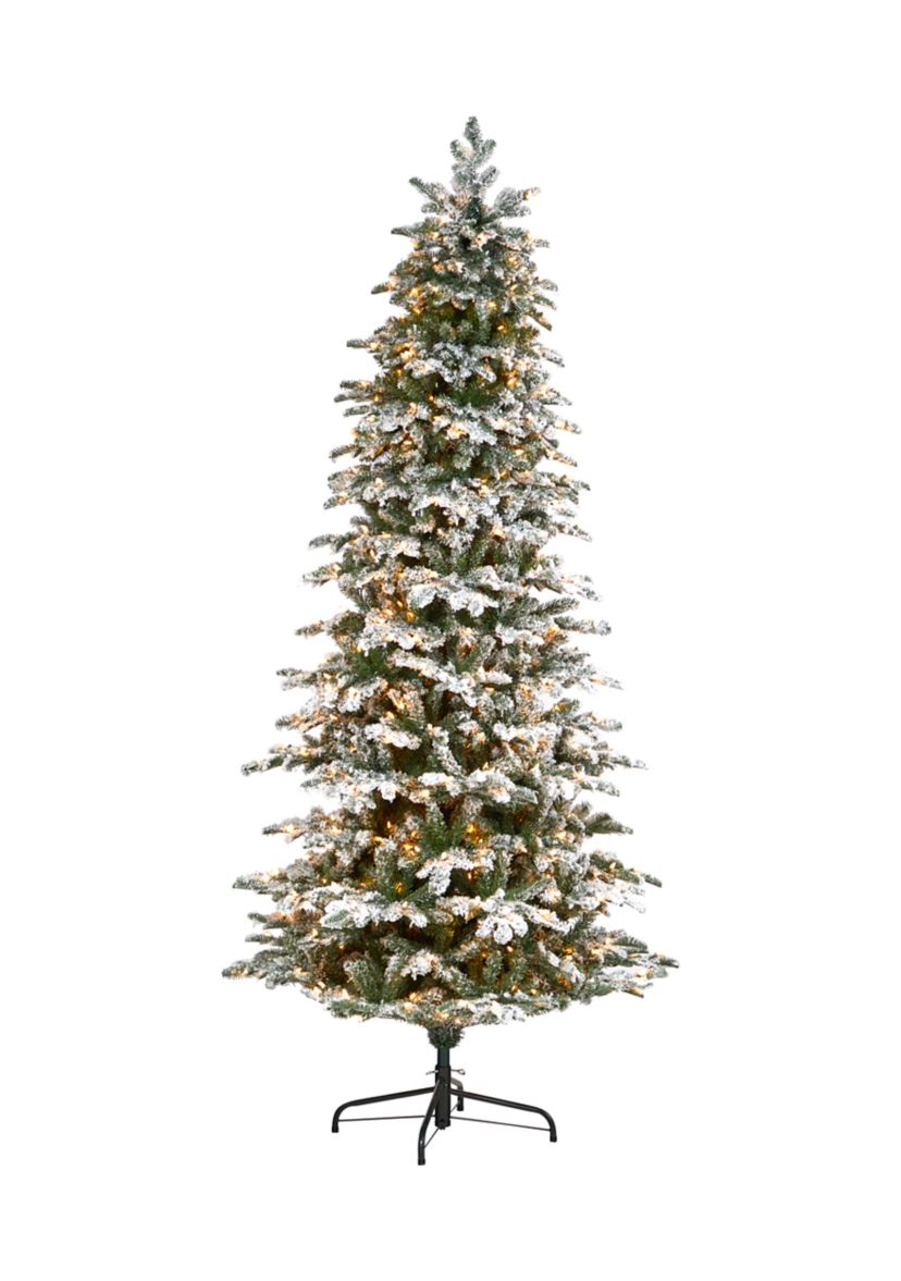 8 Foot Flocked North Carolina Fir Artificial Christmas Tree with 650 Warm White Lights and 2593 Bendable Branches