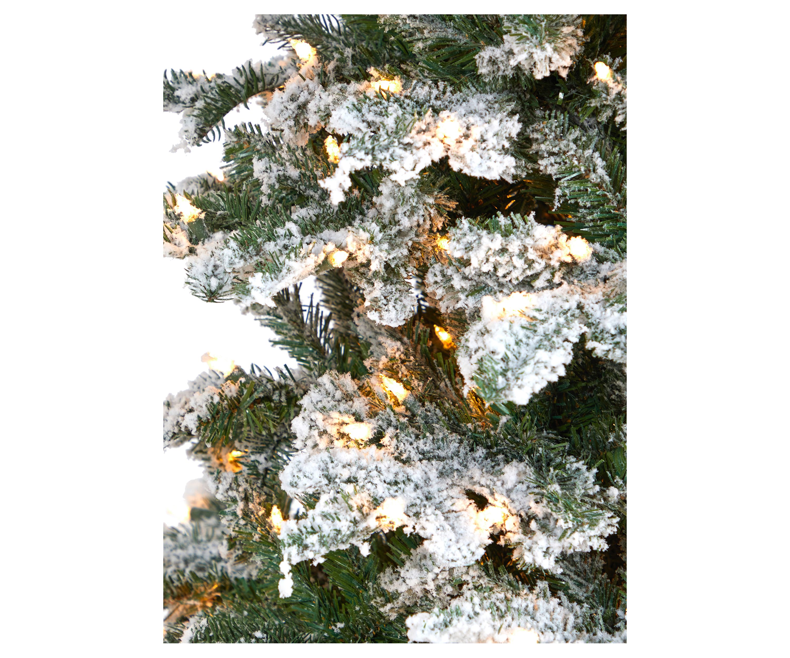 8 Foot Flocked North Carolina Fir Artificial Christmas Tree with 650 Warm White Lights and 2593 Bendable Branches