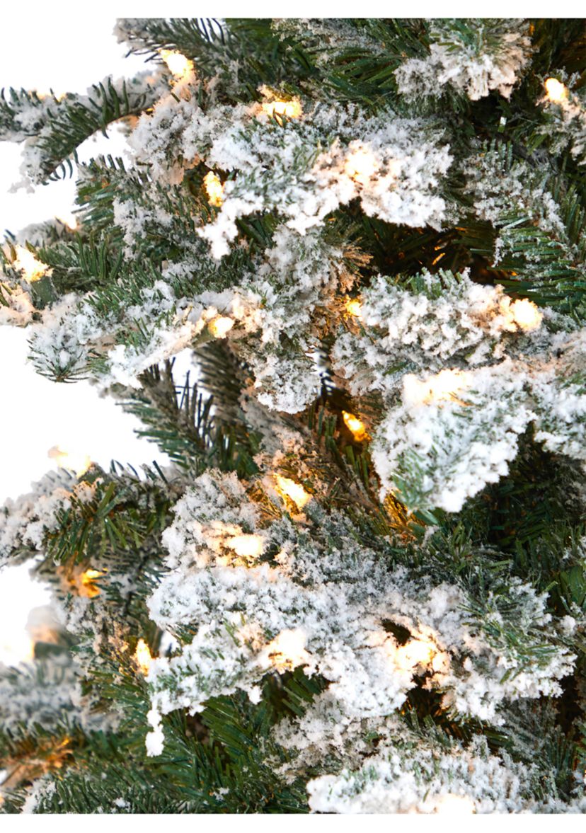 8 Foot Flocked North Carolina Fir Artificial Christmas Tree with 650 Warm White Lights and 2593 Bendable Branches