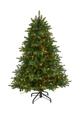 Nearly Natural 5 Foot South Carolina Spruce Artificial Christmas Tree with 300 White Warm Lights and 1370 Bendable Branches, Green