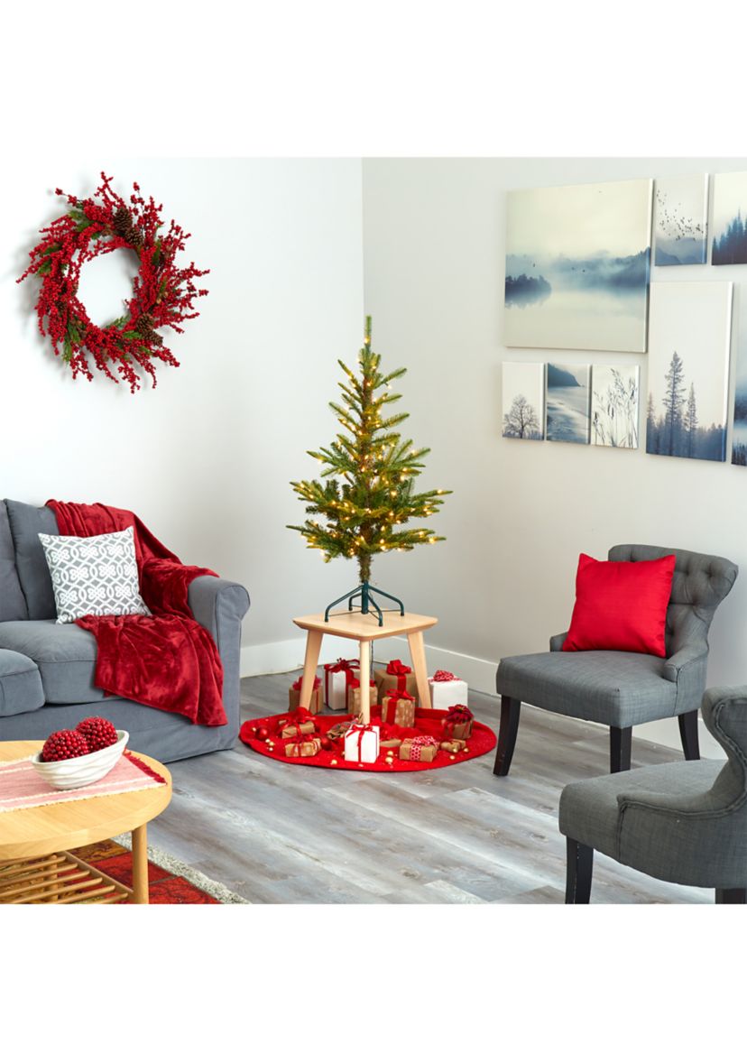 4 Foot Layered Washington Spruce Artificial Christmas Tree with 100 Clear Lights and 189 Bendable Branches