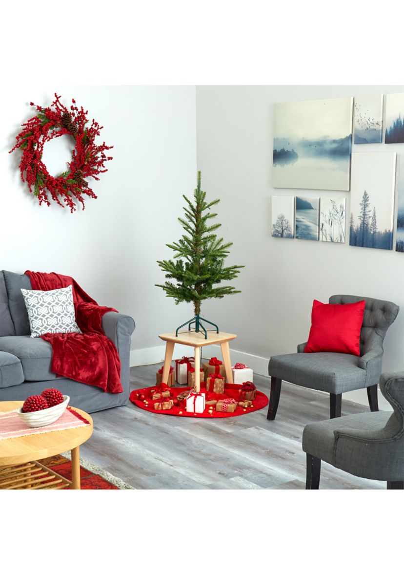 4 Foot Layered Washington Spruce Artificial Christmas Tree with 100 Clear Lights and 189 Bendable Branches